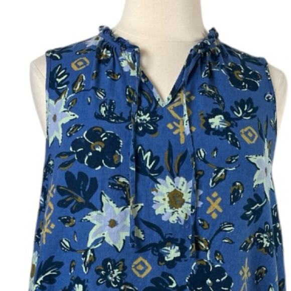 Sonoma Swing Dress Split Tie Neck Ruffle Hem Linen Blue Floral Women’s Size 0X - Picture 5 of 11